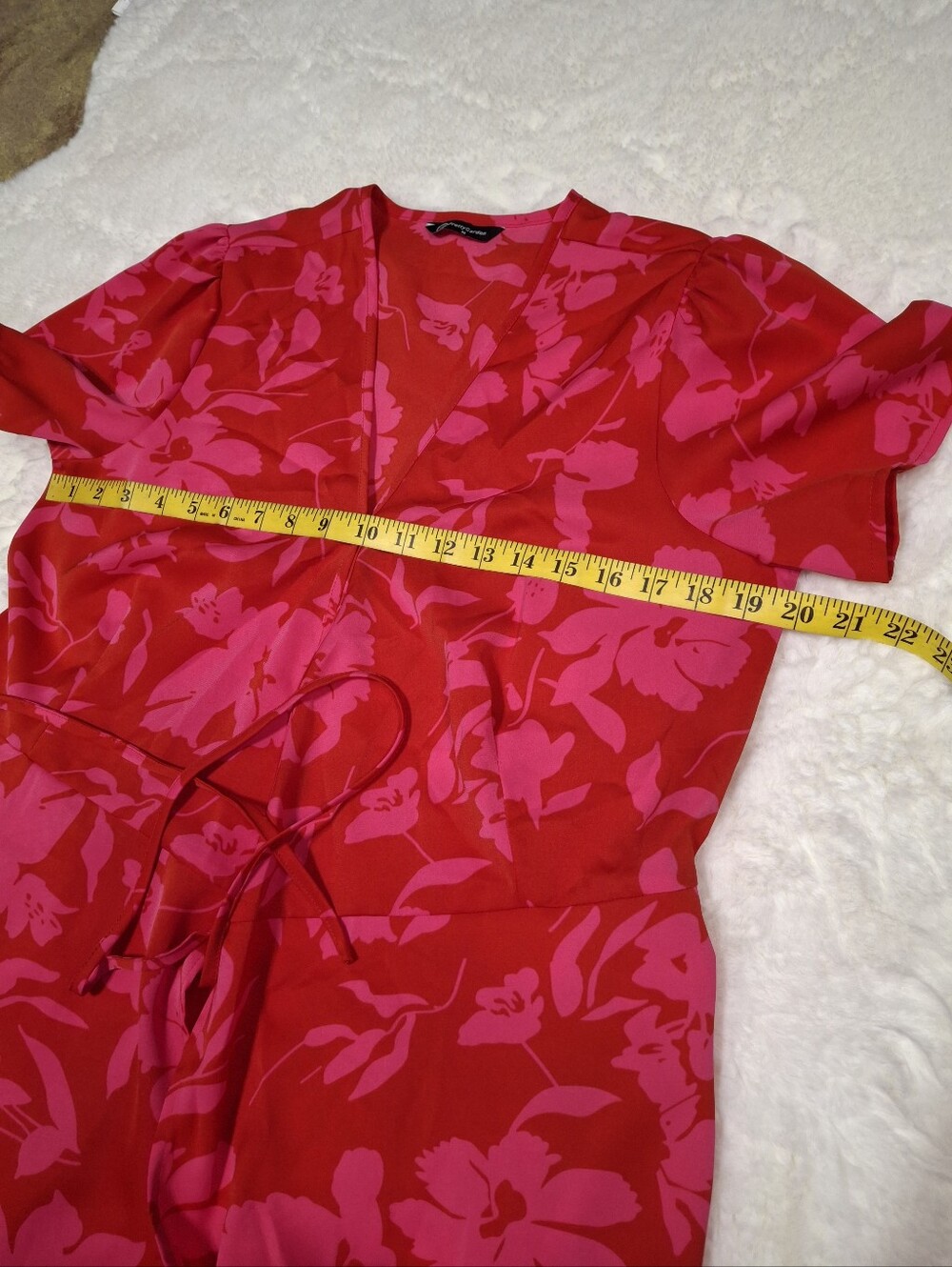 Tropical Floral Wrap Dress Maxi Pink Red Tie Waist Short Sleeve Women Size Small - Picture 11 of 14